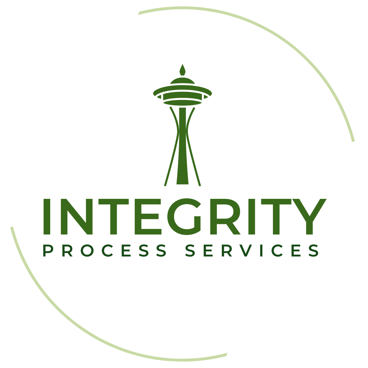 Logo for Integrity Process Services, featuring a green Space Needle icon and text on a white background.