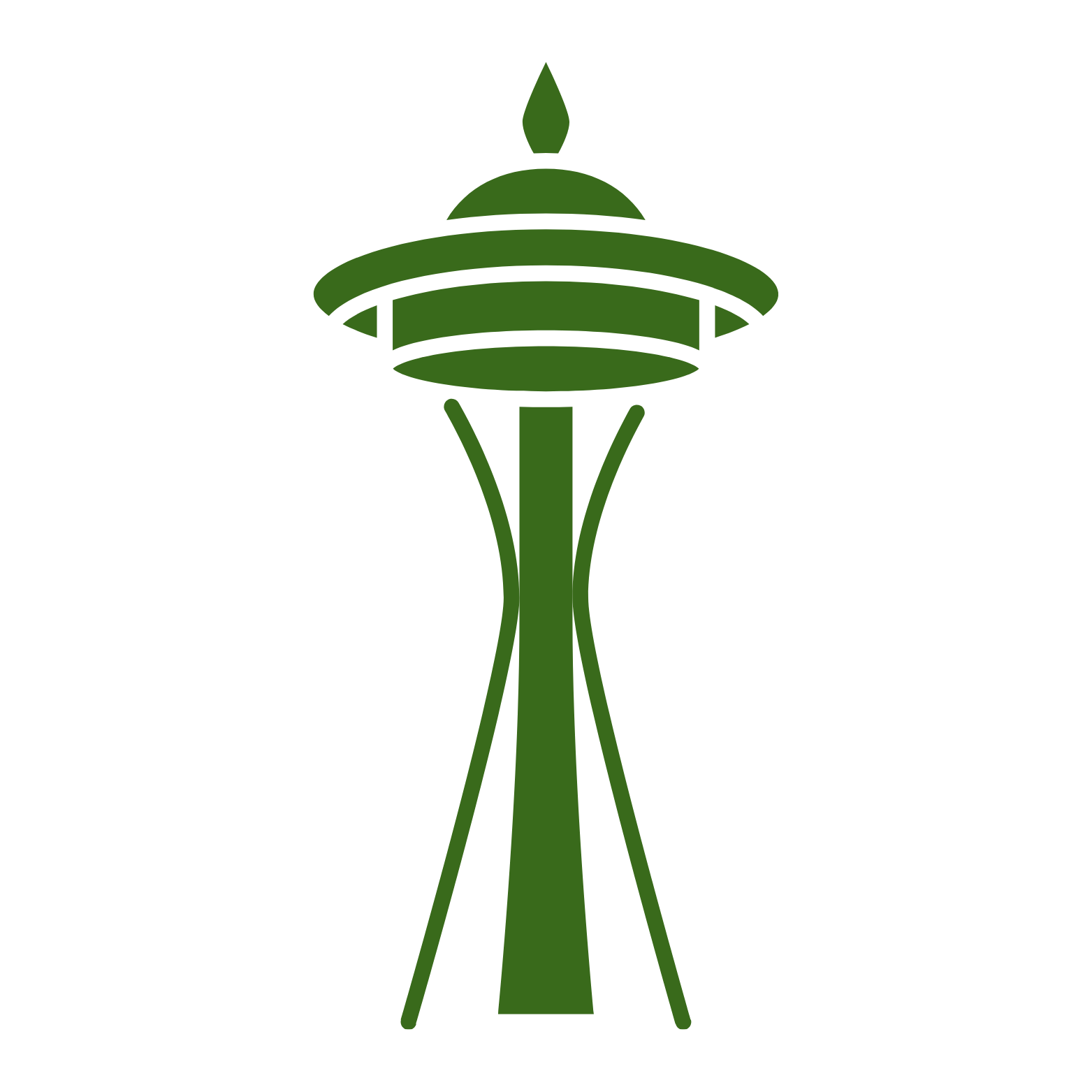 Green silhouette of the Seattle Space Needle.