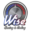 Logo: Silver dial with blue-to-red temperature gauge, "Wise" in blue and red text, "Heating & Cooling" below.
