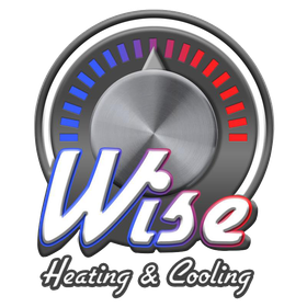 Logo: Silver dial with blue-to-red temperature gauge, "Wise" in blue and red text, "Heating & Cooling" below.