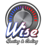 Logo: Silver dial with blue-to-red temperature gauge, "Wise" in blue and red text, "Heating & Cooling" below.