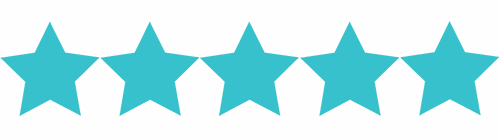 Five turquoise stars in a row, indicating a high rating or excellent review.