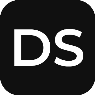 Black square with rounded corners; white letters 