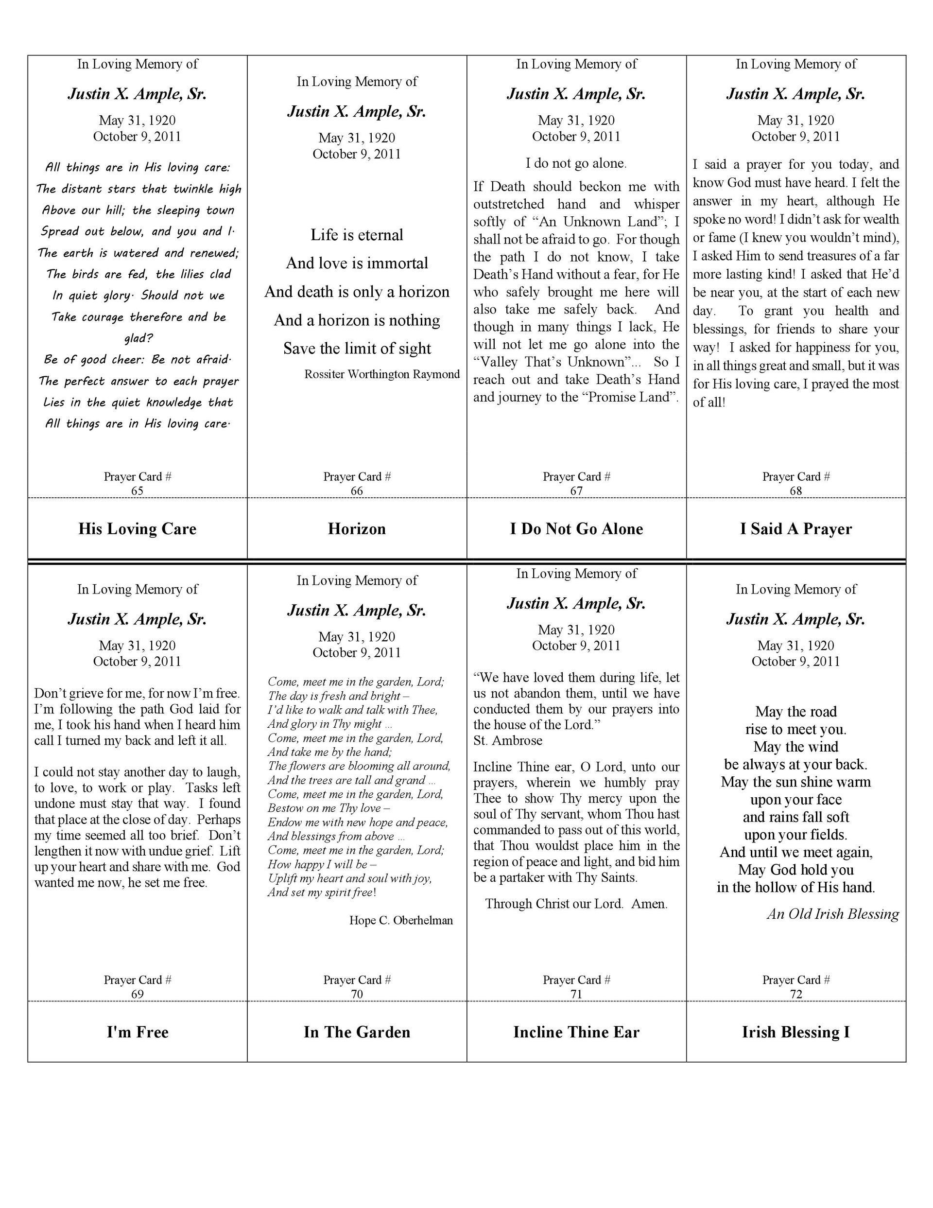 Six panels of text, each with title and description. Memorializing people, events, and places.