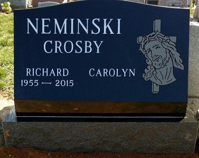 Black tombstone with names 