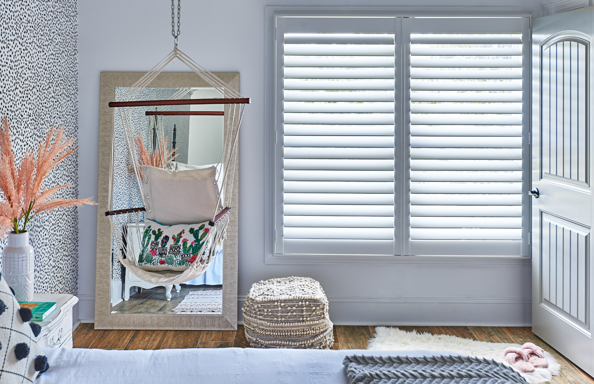 White plantation hidden tilt shutters