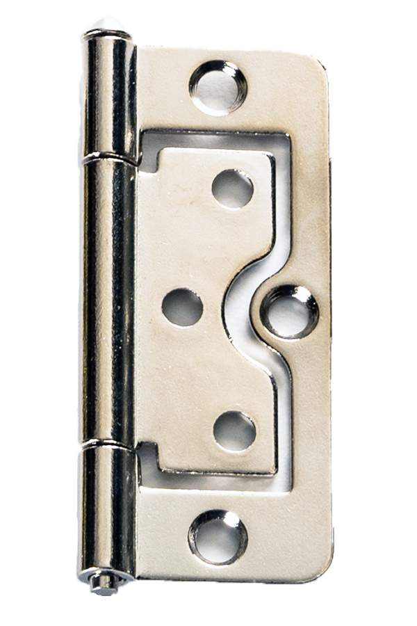 A chrome hinge for an Artisan Plantation Shutter