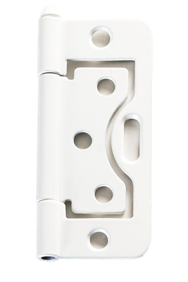 An off-white hinge for an Artisan Plantation Shutter