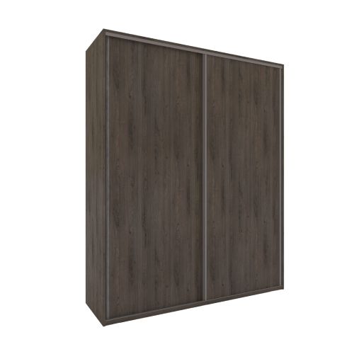 Armario de madera oscura con puertas correderas.