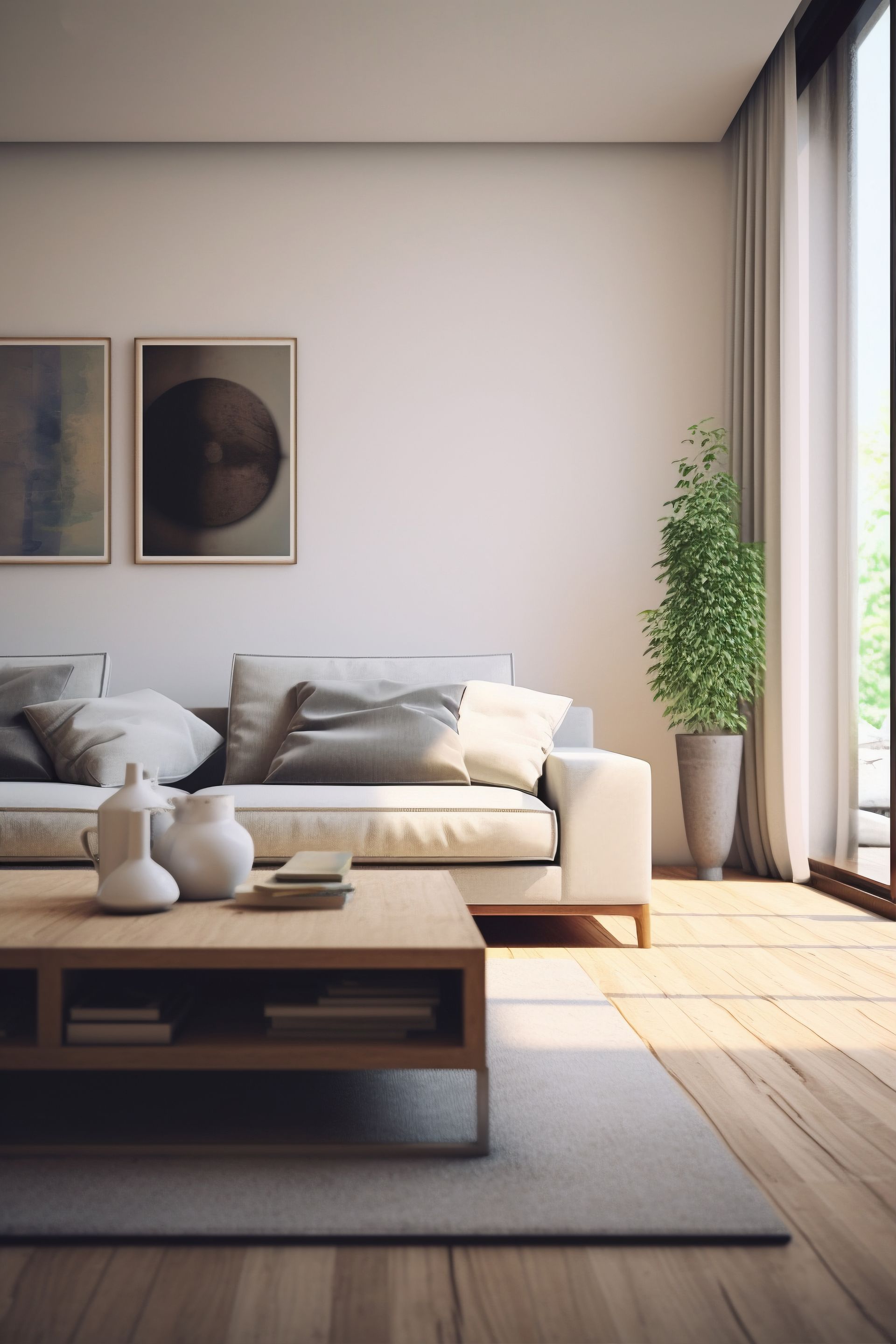 Una sala de estar con un sofá y una mesa de café.