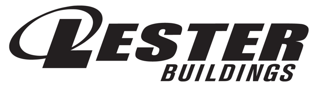 The logo for Lester buildings is black and white.