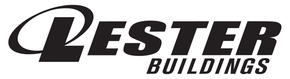 The logo for Lester buildings is black and white.