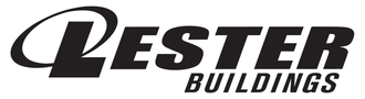 The logo for Lester buildings is black and white.