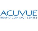 The logo for acuvue brand contact lenses is blue and white.