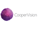 The logo for coopervision is a purple ball with a white background.
