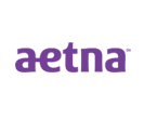 The aetna logo is purple and white on a white background.
