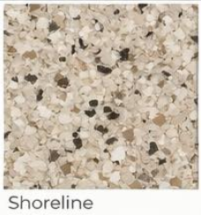 Shoreline gravel surface with light beige and white pebbles, labeled “Shoreline”