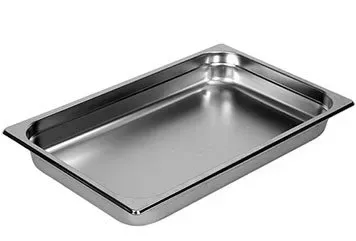 A stainless steel pan on a white background.