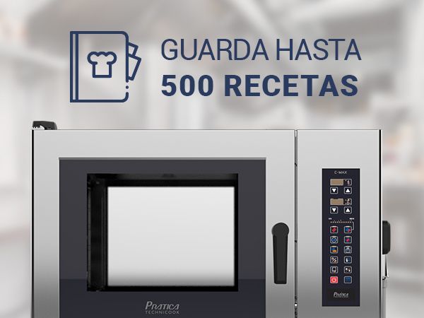 A microwave oven with the words guarda hasta 500 recetas above it