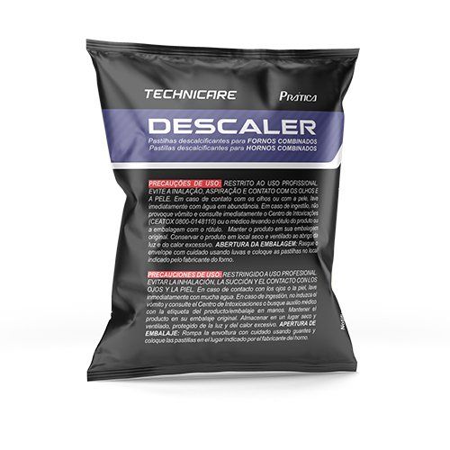 The back of a bag of technicale descaler on a white background.