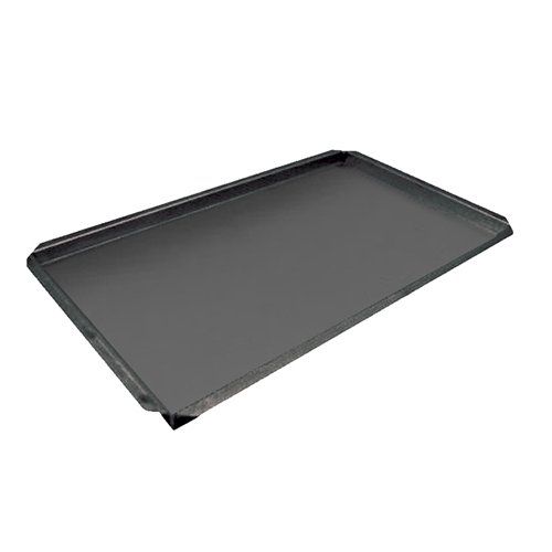 A black tray with a handle on a white background.