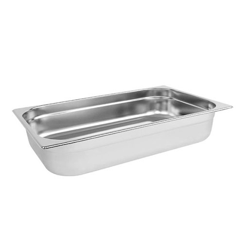 A stainless steel pan on a white background.