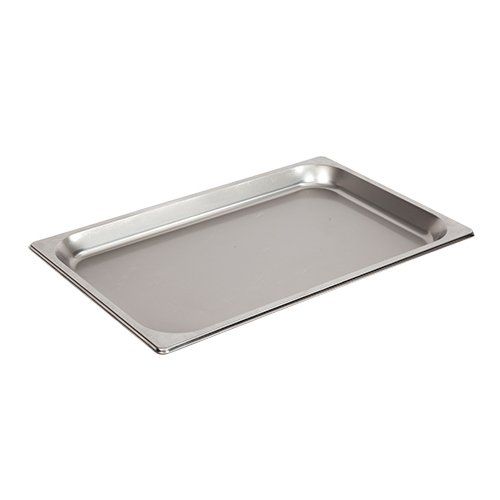 A stainless steel tray with a handle on a white background.