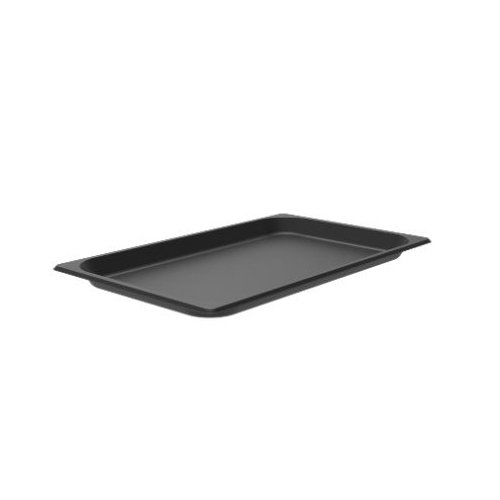 A black tray with a handle on a white background.