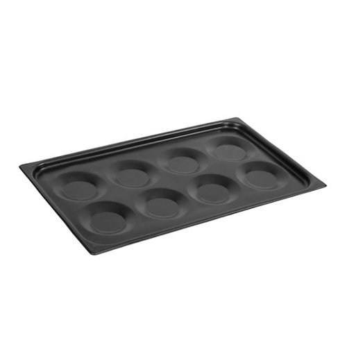 A black tray with holes in it on a white background.