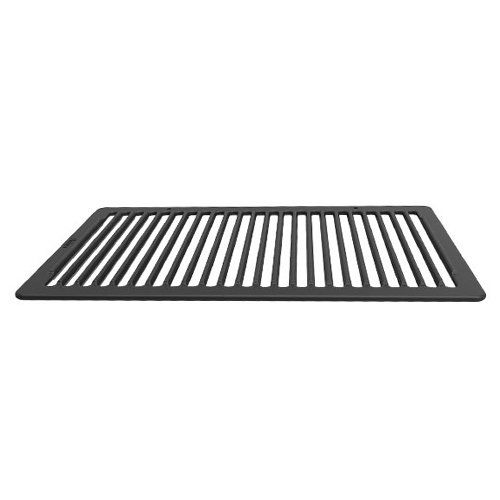 A black grill grate with white stripes on a white background.