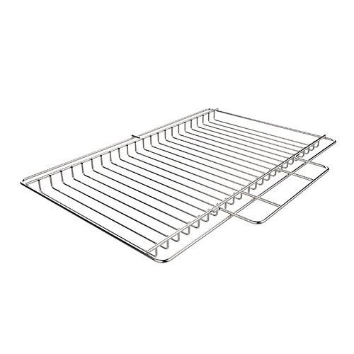 A stainless steel wire rack on a white background.