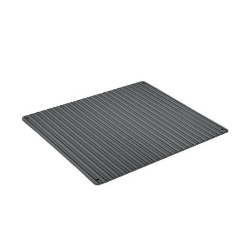 A gray rubber mat is sitting on top of a white surface.