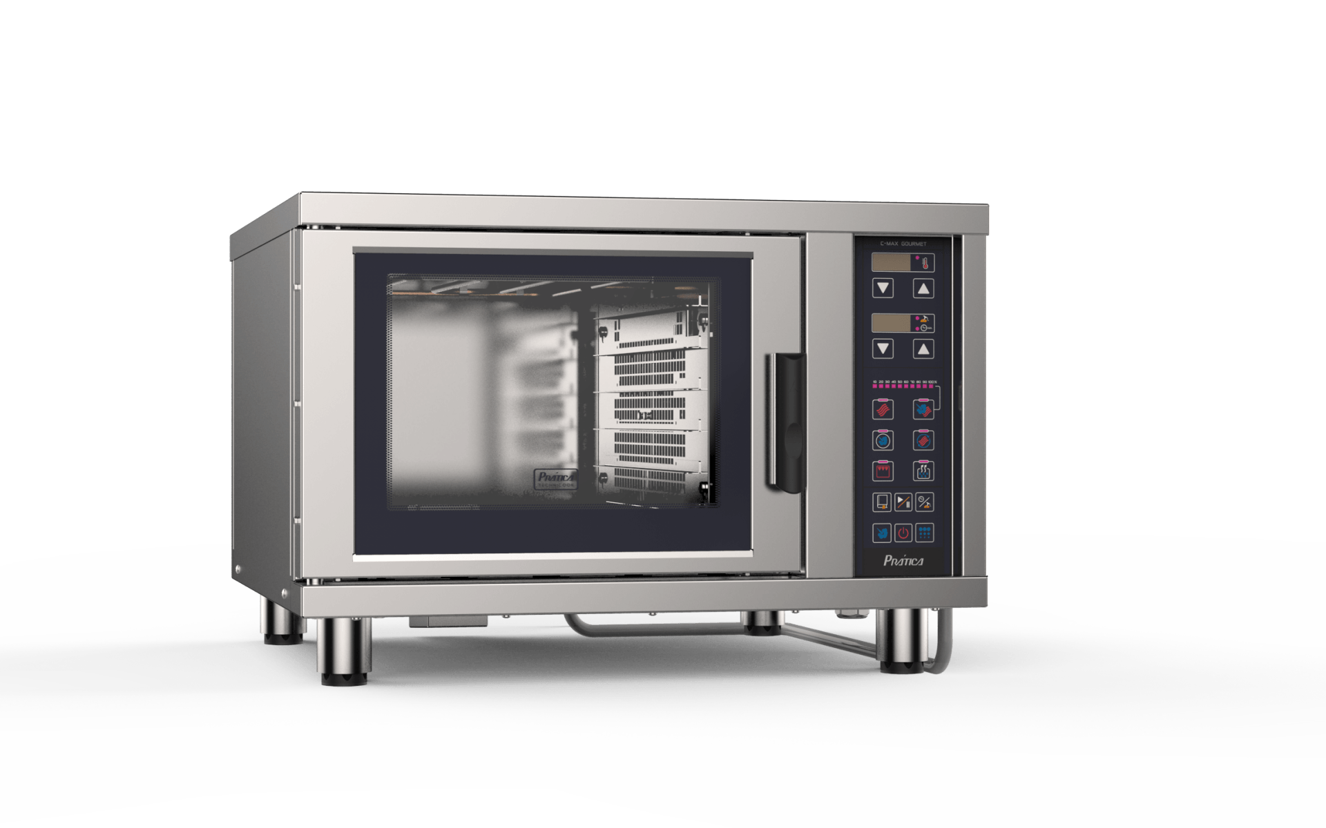 A stainless steel microwave oven with a glass door on a white background.