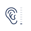 A line drawing of an ear with a sound wave coming out of it.