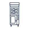 A line drawing of a refrigerator with fish in it.