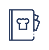 A line icon of a cookbook with a chef 's hat on it.