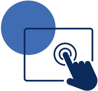 Blue finger touching a screen, with a blue circle in the background.