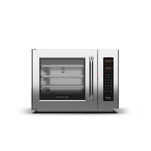 A stainless steel microwave oven with a glass door on a white background.