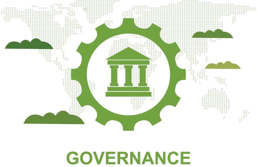 A green gear with a building inside of it and the word governance.