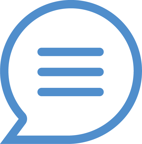 A blue speech bubble with three lines inside of it.