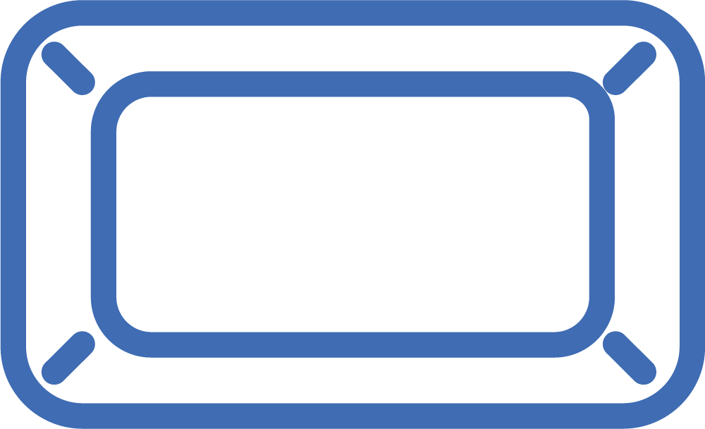 Blue rectangular frame with rounded corners.