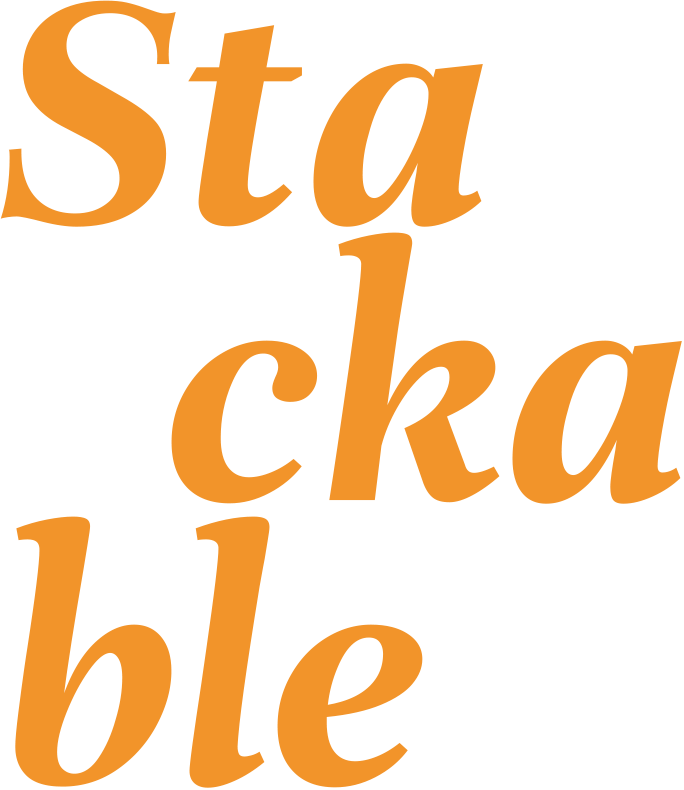 A white background with orange letters that say sta cka ble