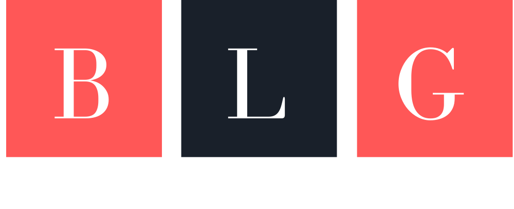Logo with the letters BLG in white, each in a colored square: red, dark blue, red.