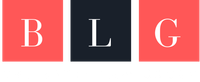 Logo with the letters BLG in white, each in a colored square: red, dark blue, red.