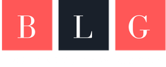 Logo with the letters BLG in white, each in a colored square: red, dark blue, red.