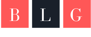 Logo with the letters BLG in white, each in a colored square: red, dark blue, red.