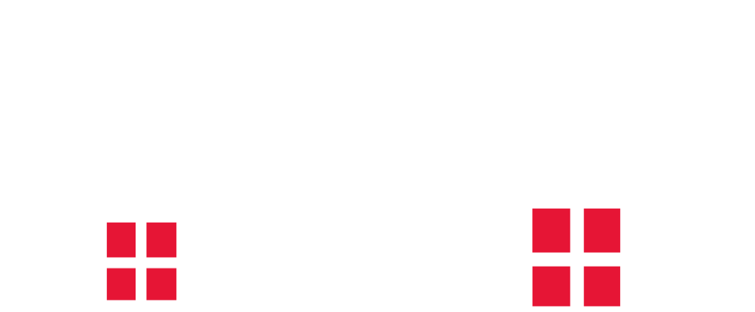 Two red squares, each made of four smaller red squares, are on a white background.