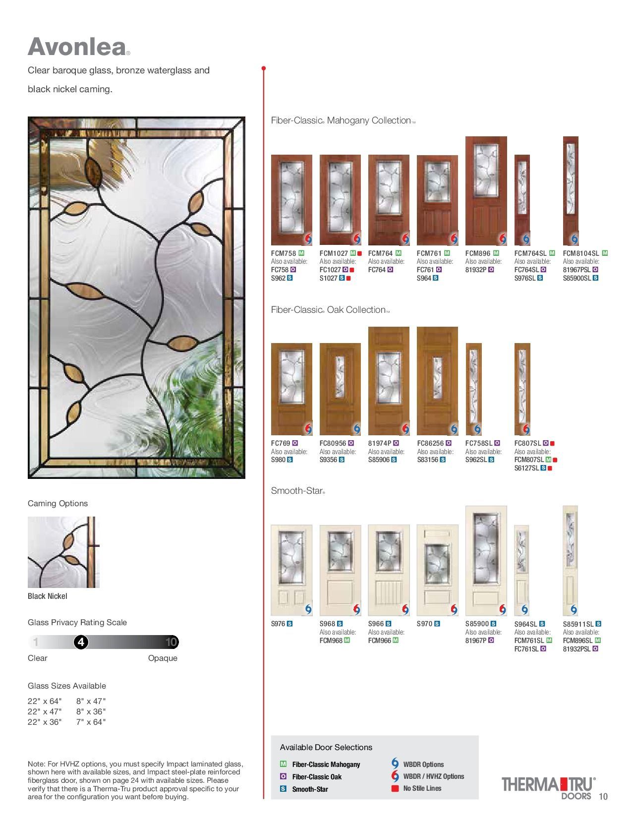 Page showcasing door glass designs, featuring stained glass with leaf motif and various door styles.