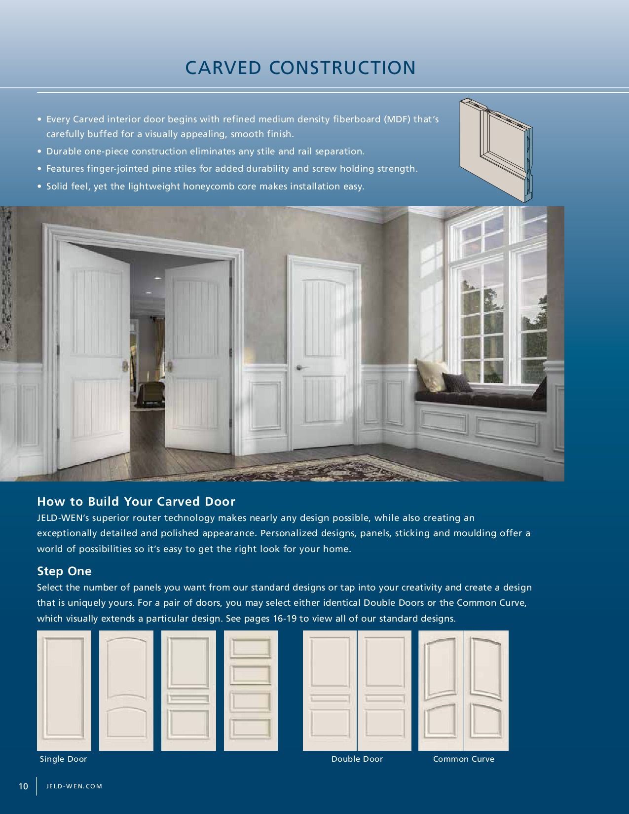 Interior doors with carved panels, in a home setting.
