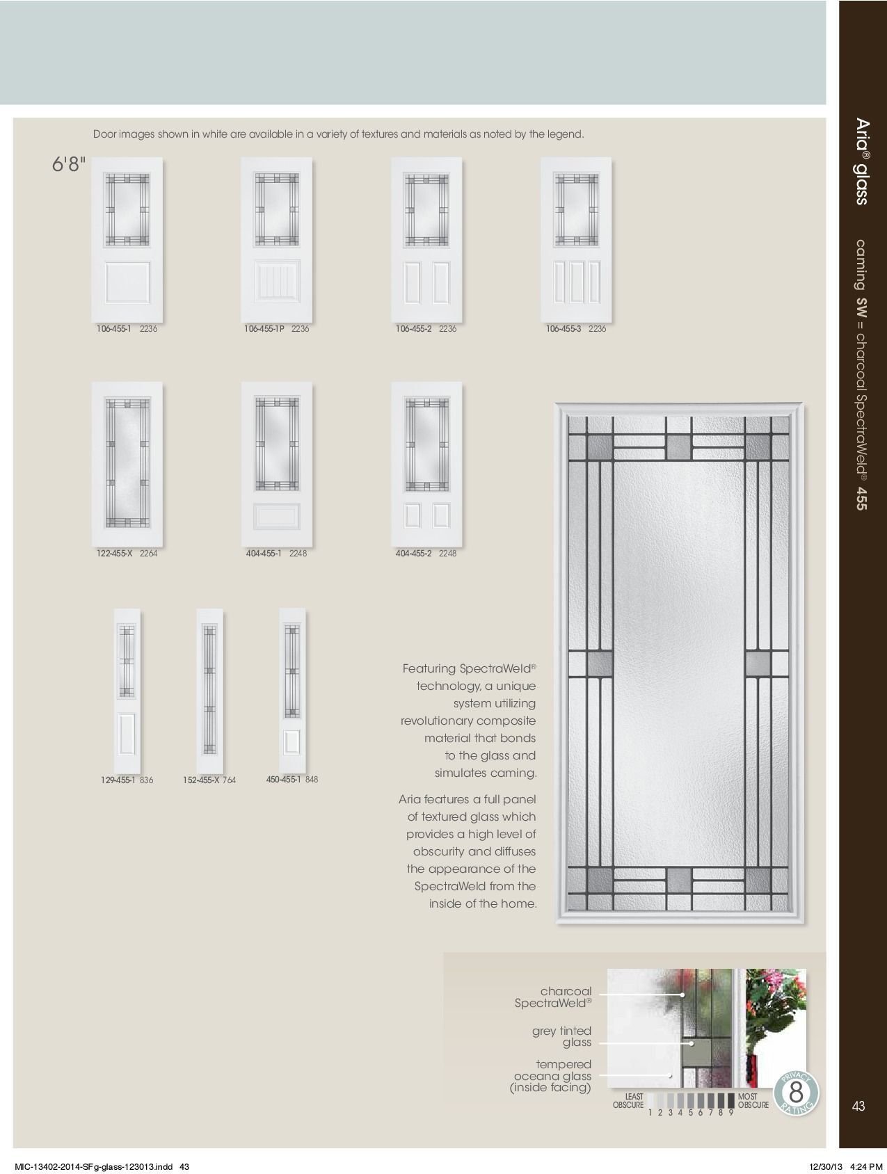 Page showing several white doors and glass panels with varying designs.